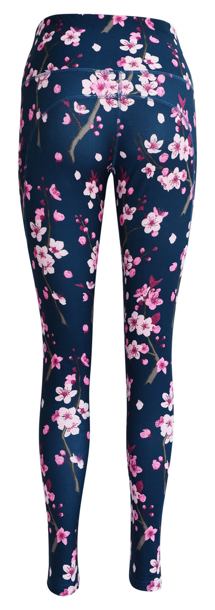 FLORAL SPRING LEGGINGS Cherry Blossom Pattern Teal / Pink Flower Printed  Leggings for Women Yoga Leggings Womens Yoga Pants Floral Print -   Denmark