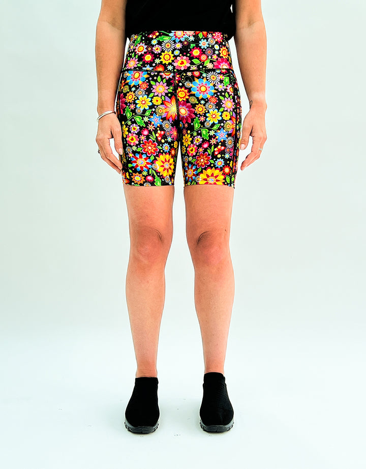 Flower Fiesta Activewear Shorts + Pockets-Activewear Shorts