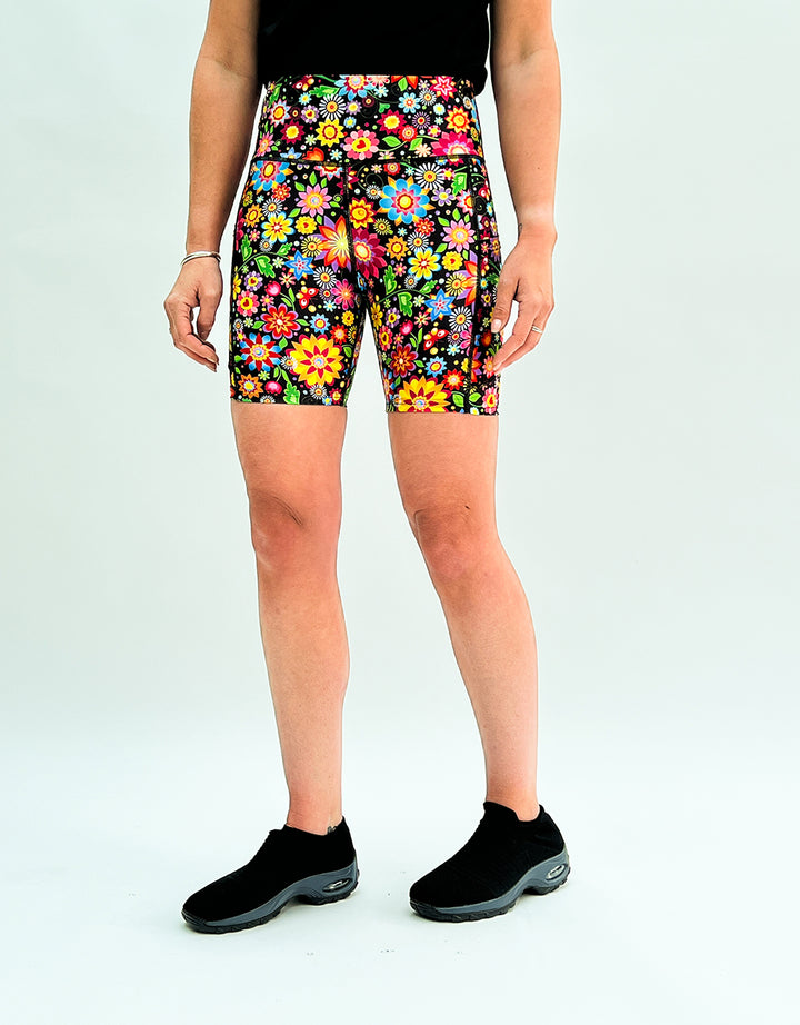 Flower Fiesta Activewear Shorts + Pockets-Activewear Shorts