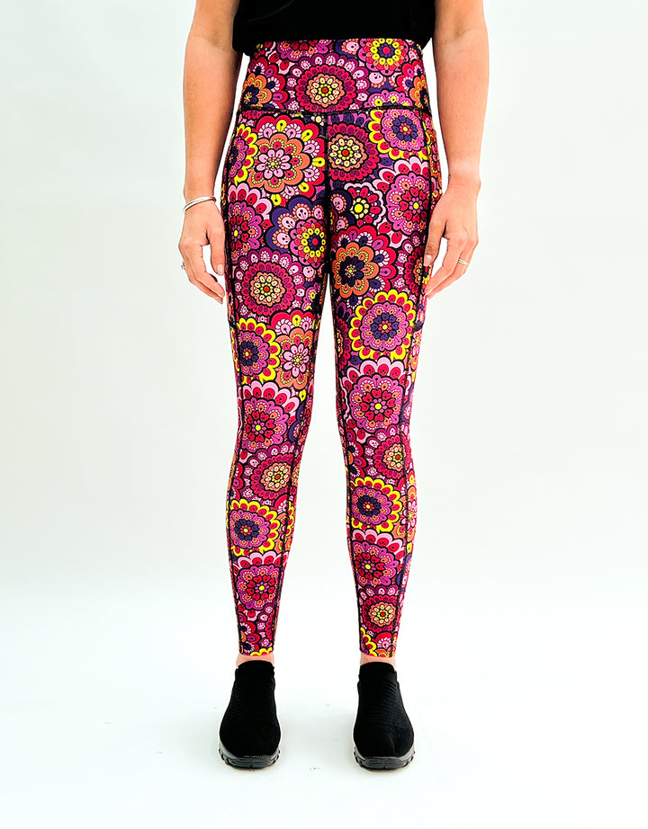 Retro Flowers Activewear + Pockets-Activewear Leggings