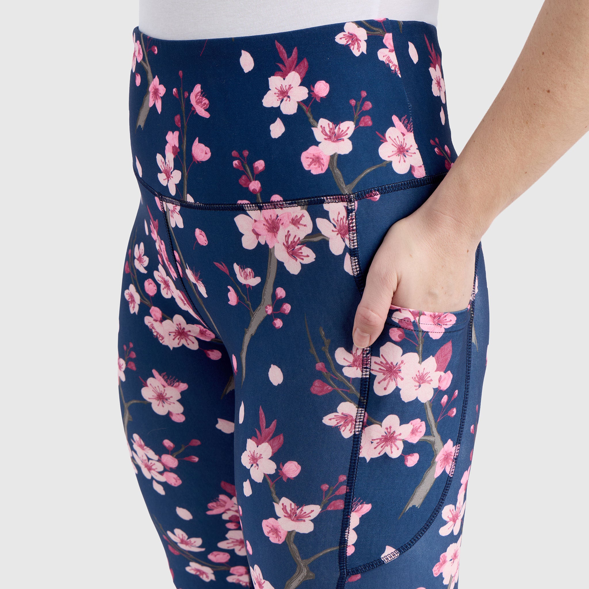 Cherry Blossom Pocket Leggings - Pink Floral Print Leggings