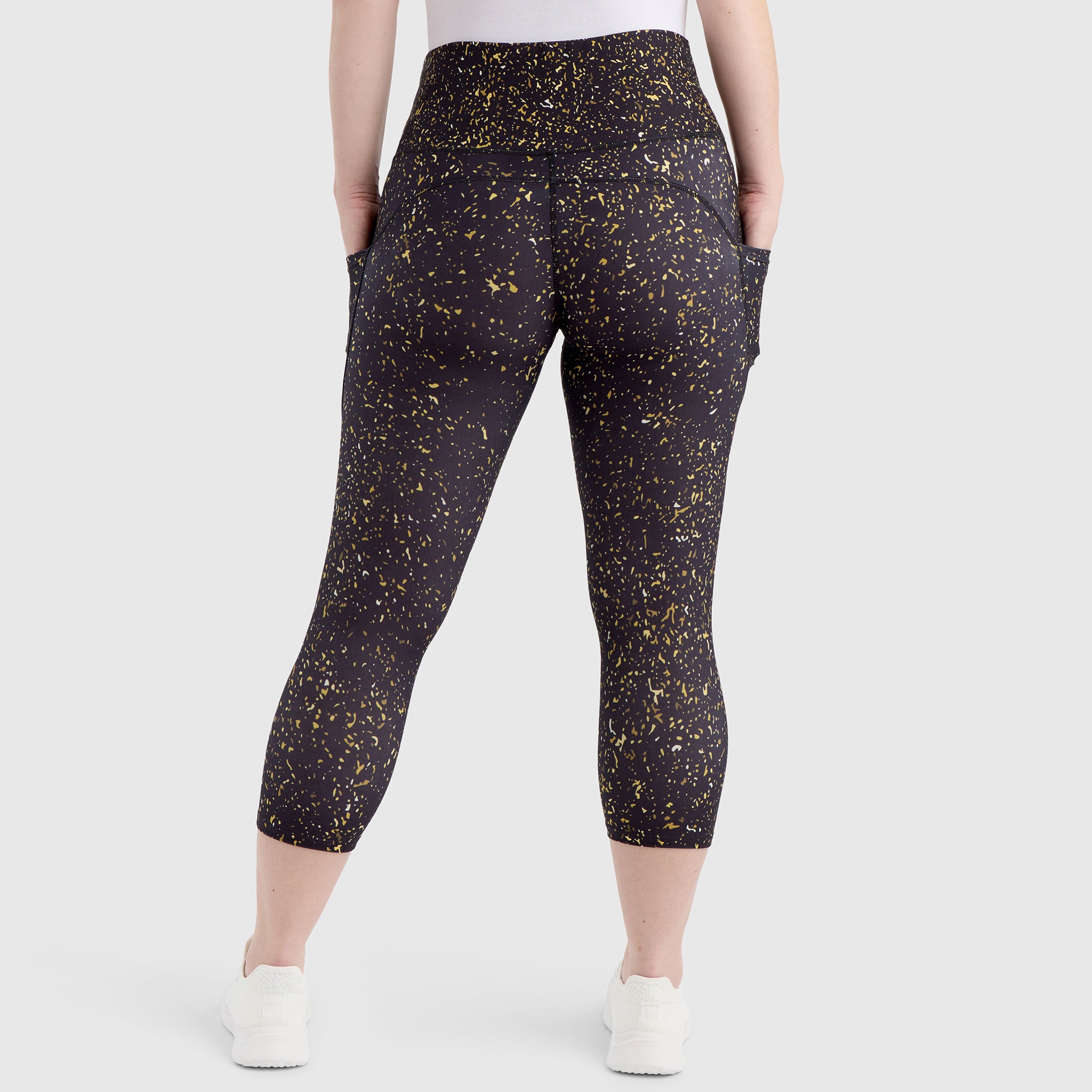 Gold Dust Pocket Leggings - Gold & Black Print - Llama Leisure