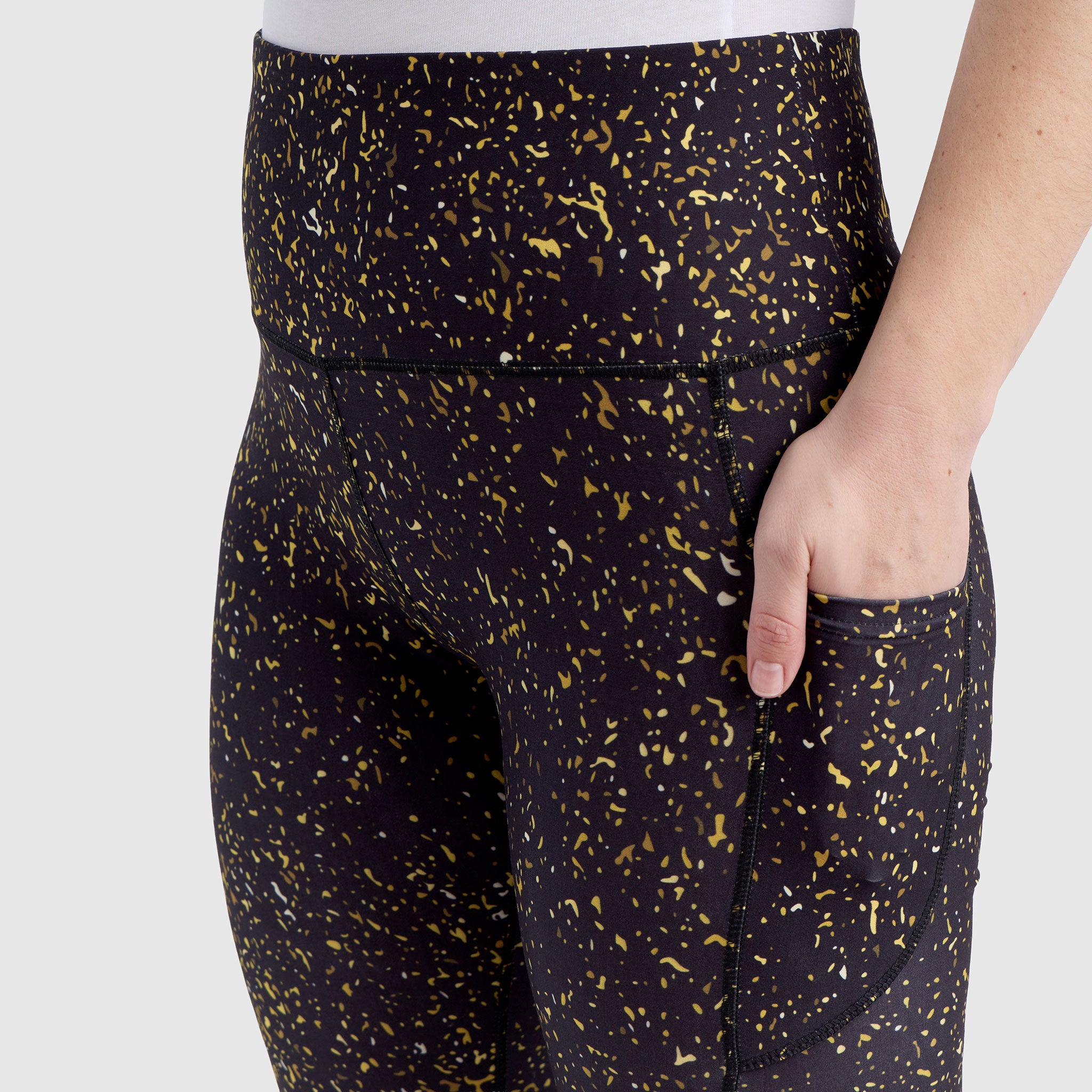 Gold Dust Pocket Leggings - Gold & Black Print - Llama Leisure