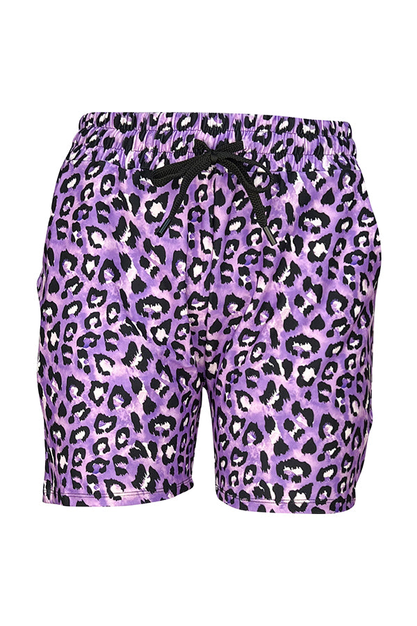 Lilac Leopard Jogger Shorts-Jogger Shorts