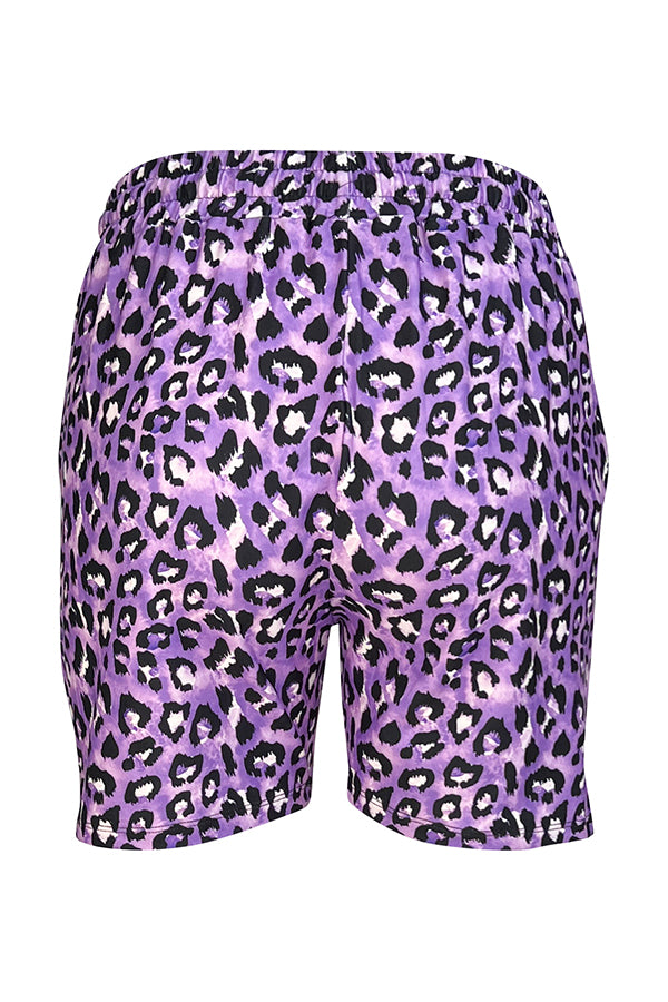 Lilac Leopard Jogger Shorts-Jogger Shorts