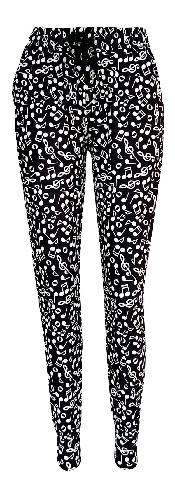 Black Sound Of Music joggers with white musical note print