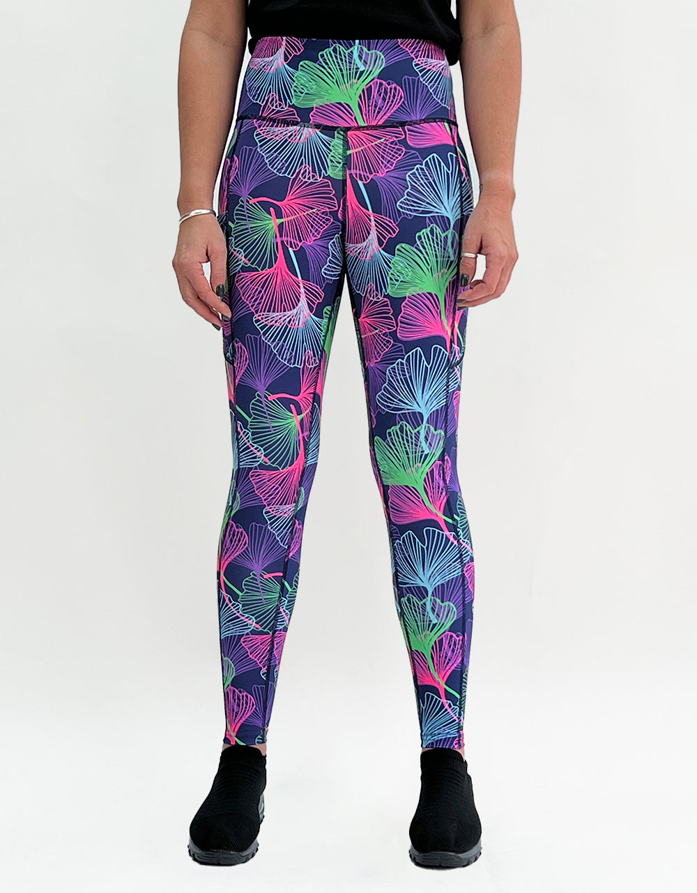 Paradise Glow UV Reactive Gym Leggings | Leafy Print | Squat Proof