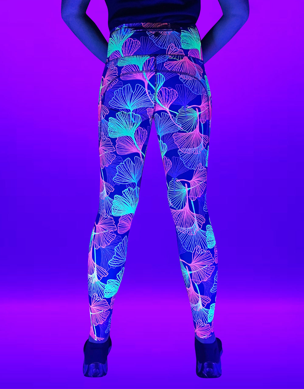 レッグウェア papier Hope you like leggins Paradise Glow UV Reactive Gym Leggings | Leafy Print | Squat Proof