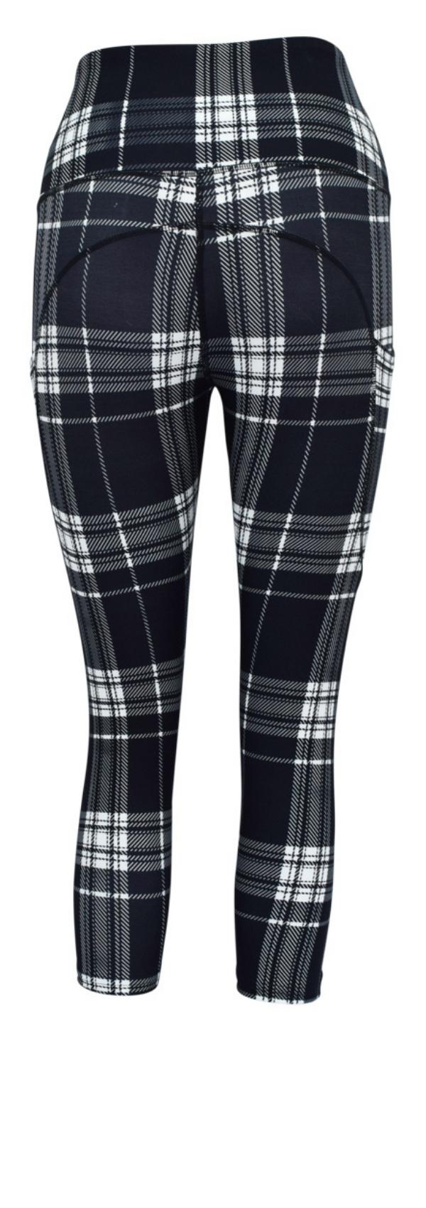 Monochrome Tartan + Pockets-Adult Pocket Leggings