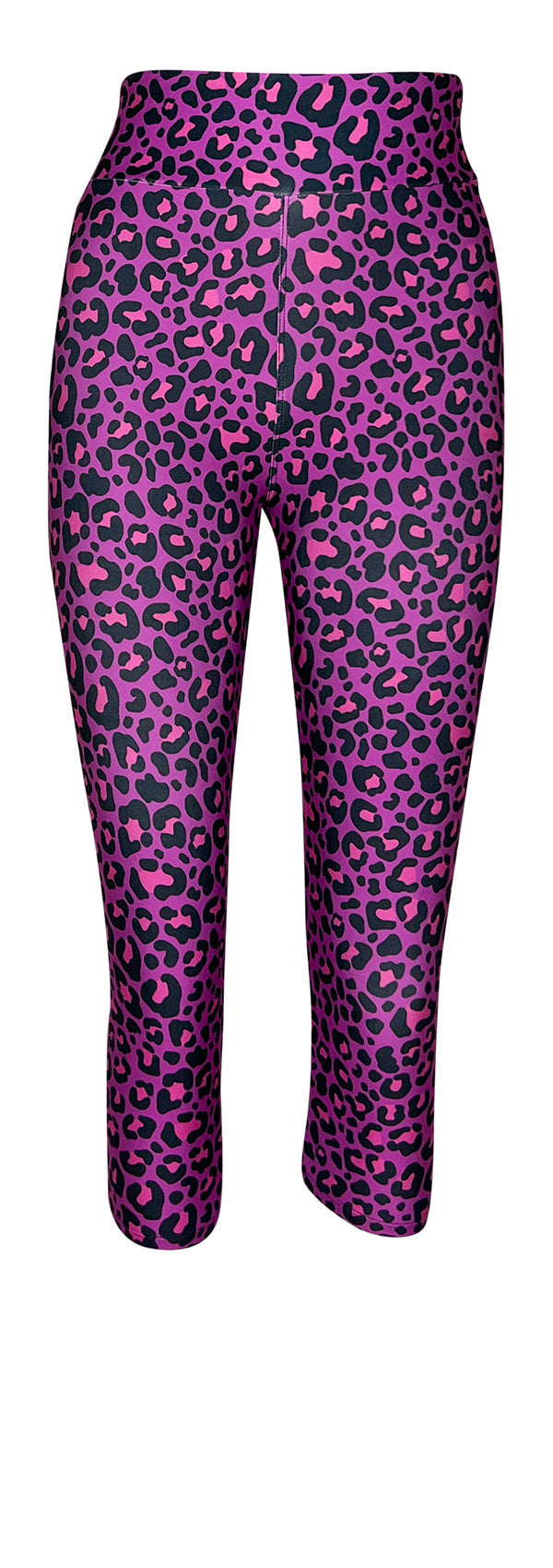 Purple leopard print leggings with black spots, stylish and vibrant design