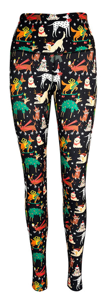 Jingle Paws Pocket Leggings Festive Dog Print Deep Side
