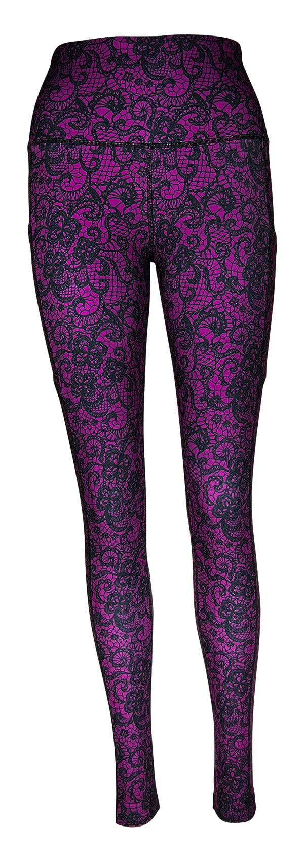 Magenta Lace + Pockets-Adult Pocket Leggings