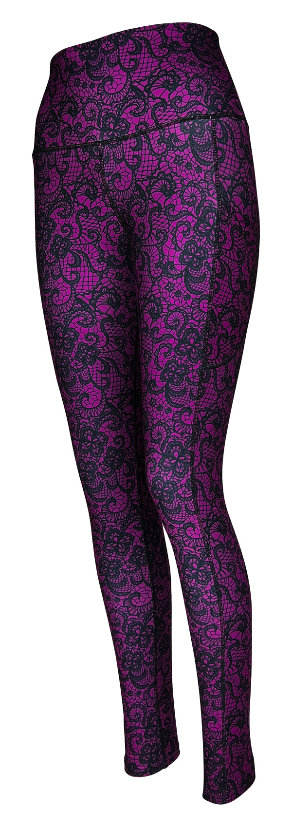 Magenta Lace + Pockets-Adult Pocket Leggings