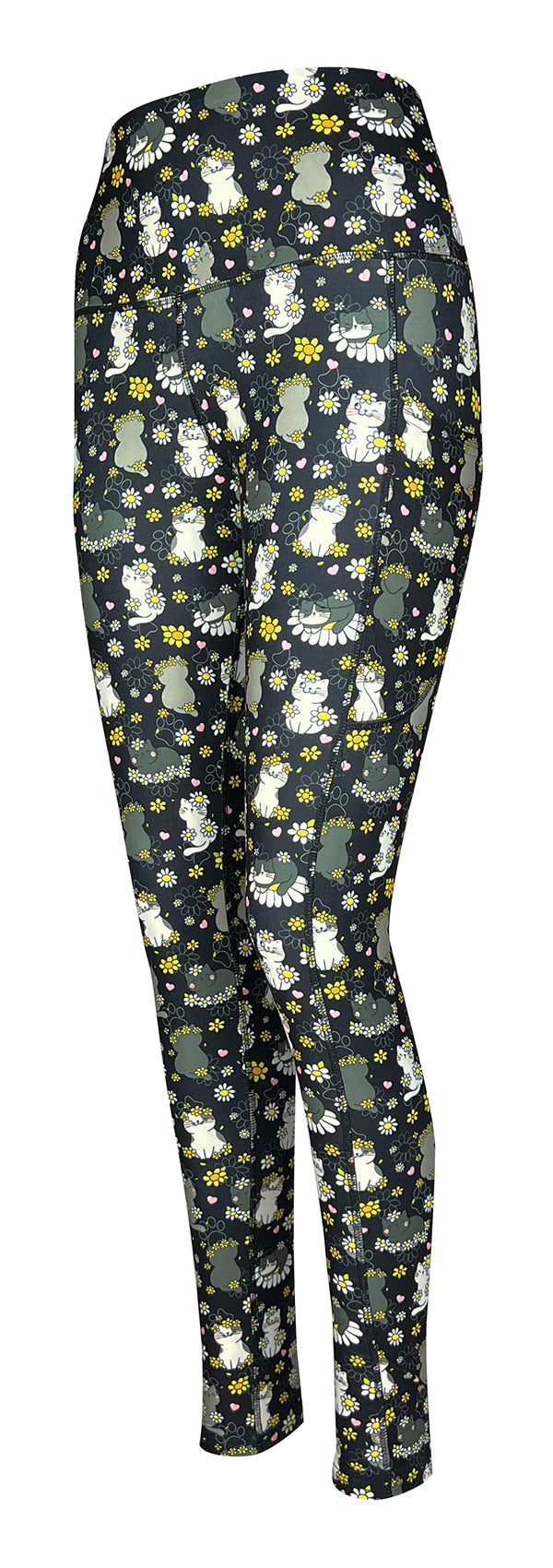 Daisy Cats + Pockets-Adult Pocket Leggings