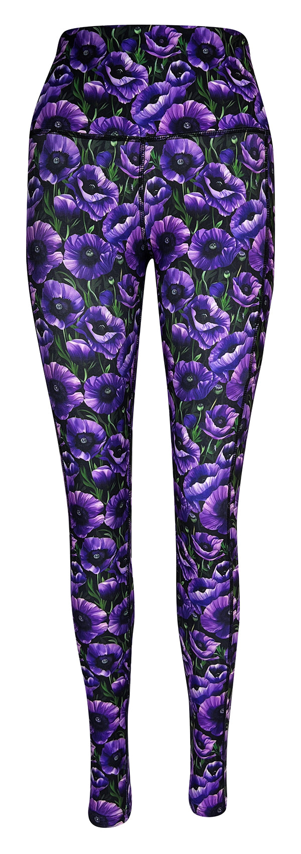 Purple Poppies + Pockets-Adult Pocket Leggings