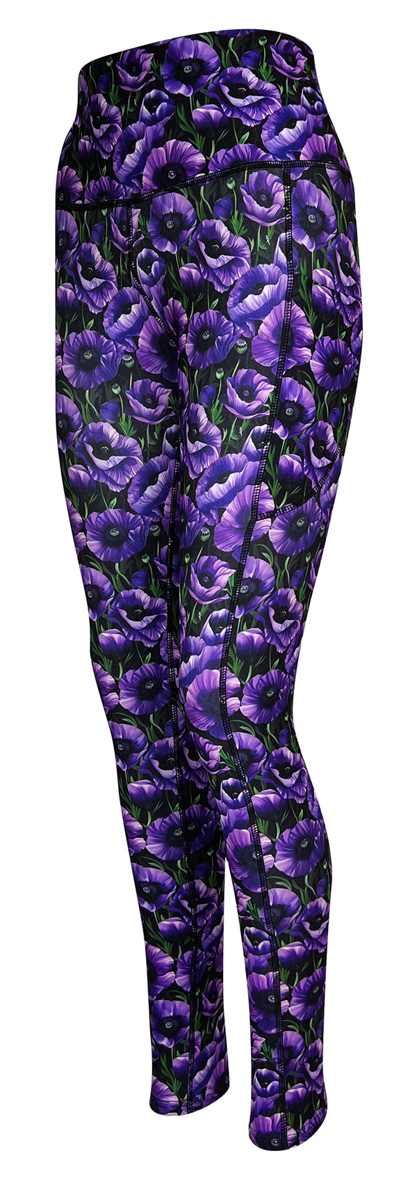 Purple Poppies + Pockets-Adult Pocket Leggings