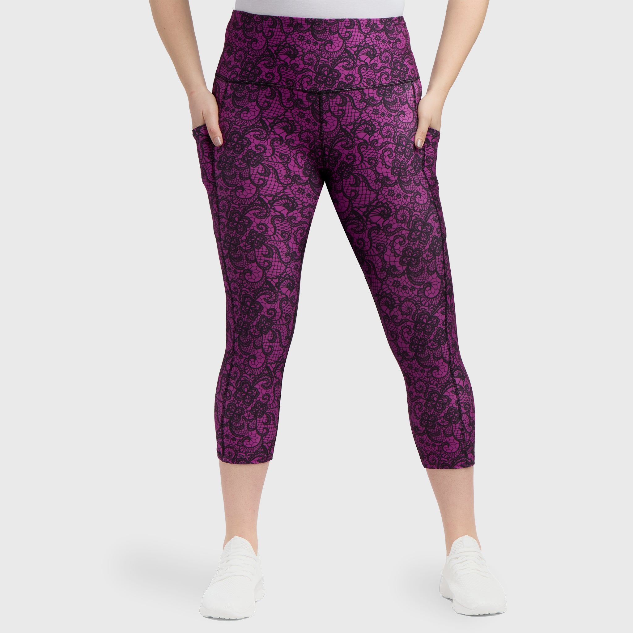Magenta Lace Pocket Leggings - Purple Lace Leggings – Llama Leisure