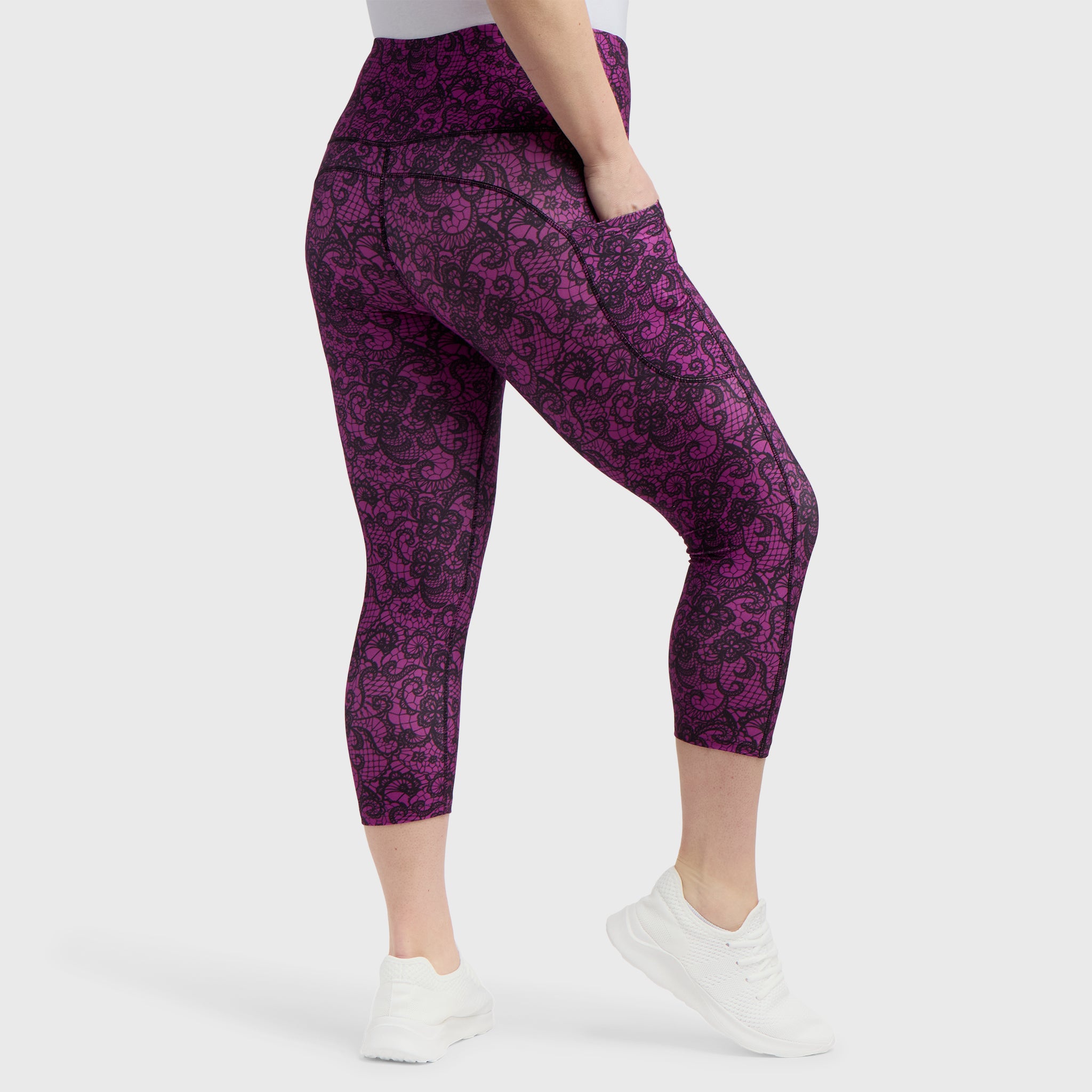 Magenta Lace Pocket Leggings - Purple Lace Leggings – Llama Leisure