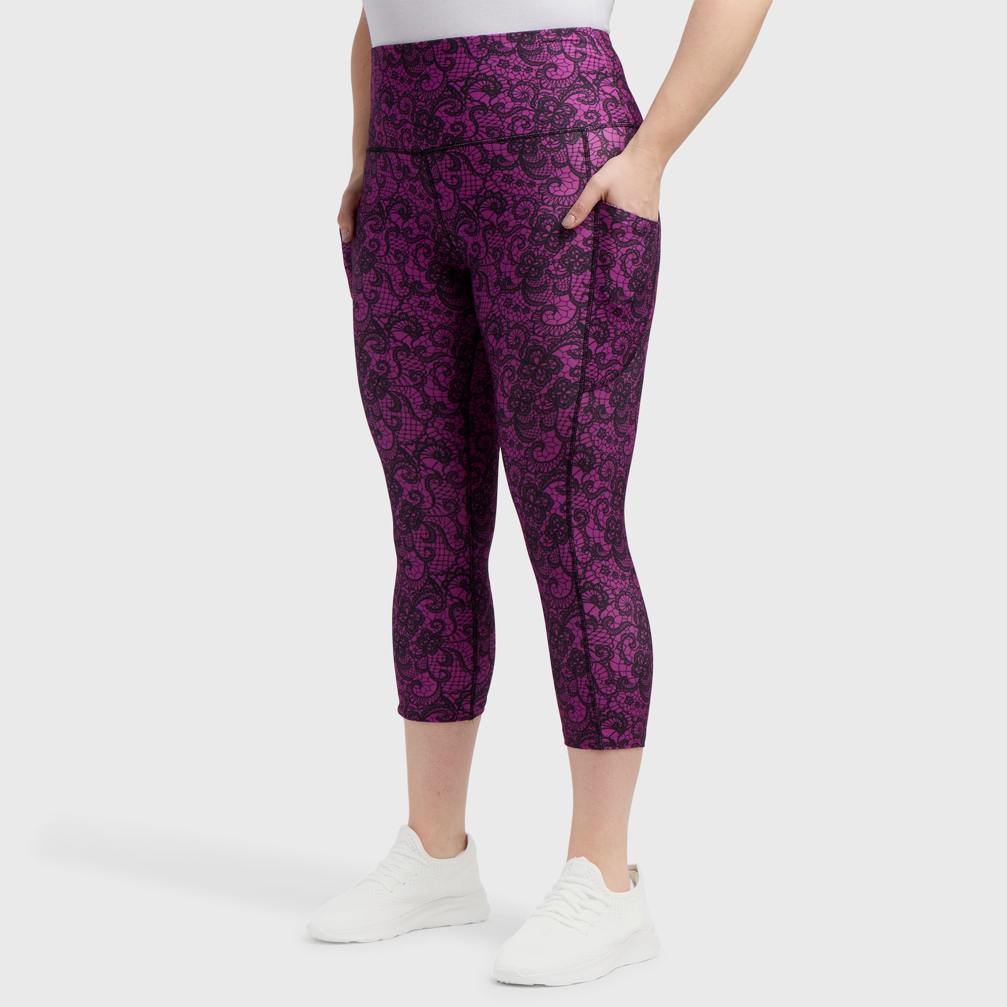Magenta Lace Pocket Leggings - Purple Lace Leggings – Llama Leisure