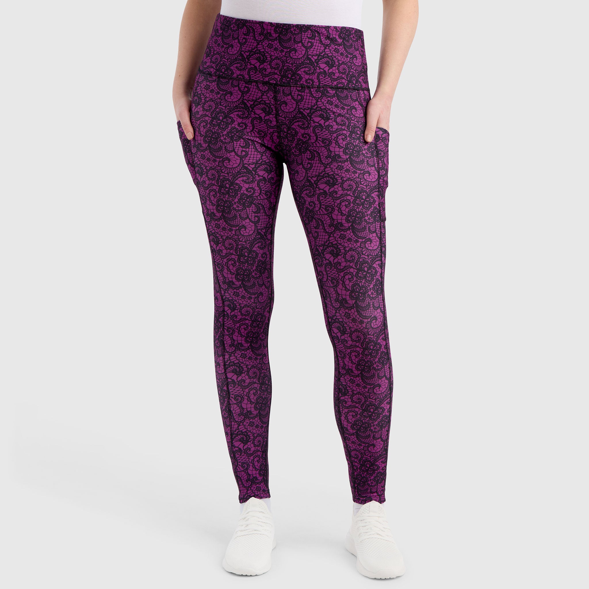 Magenta Lace Pocket Leggings - Purple Lace Leggings – Llama Leisure