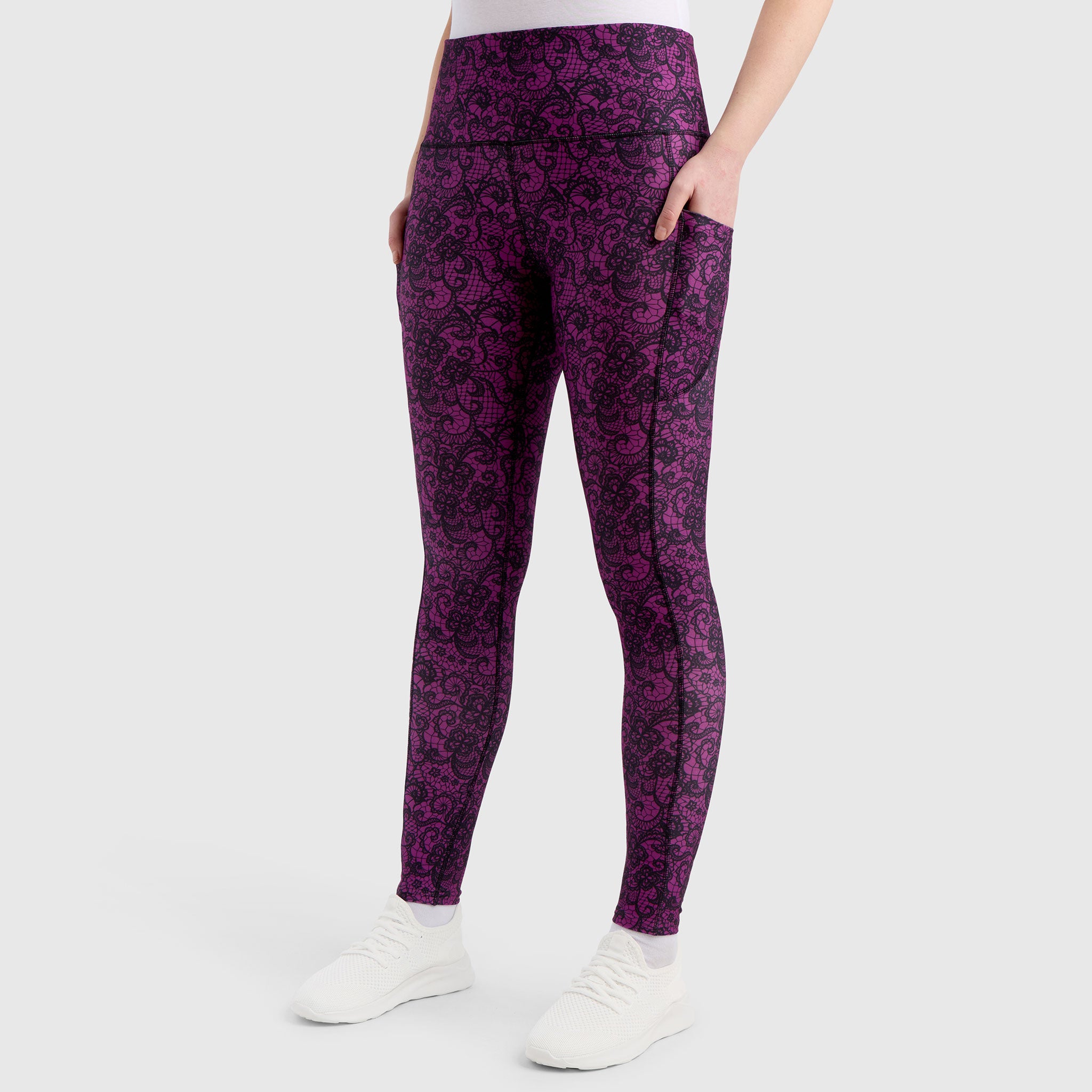Magenta Lace Pocket Leggings - Purple Lace Leggings – Llama Leisure