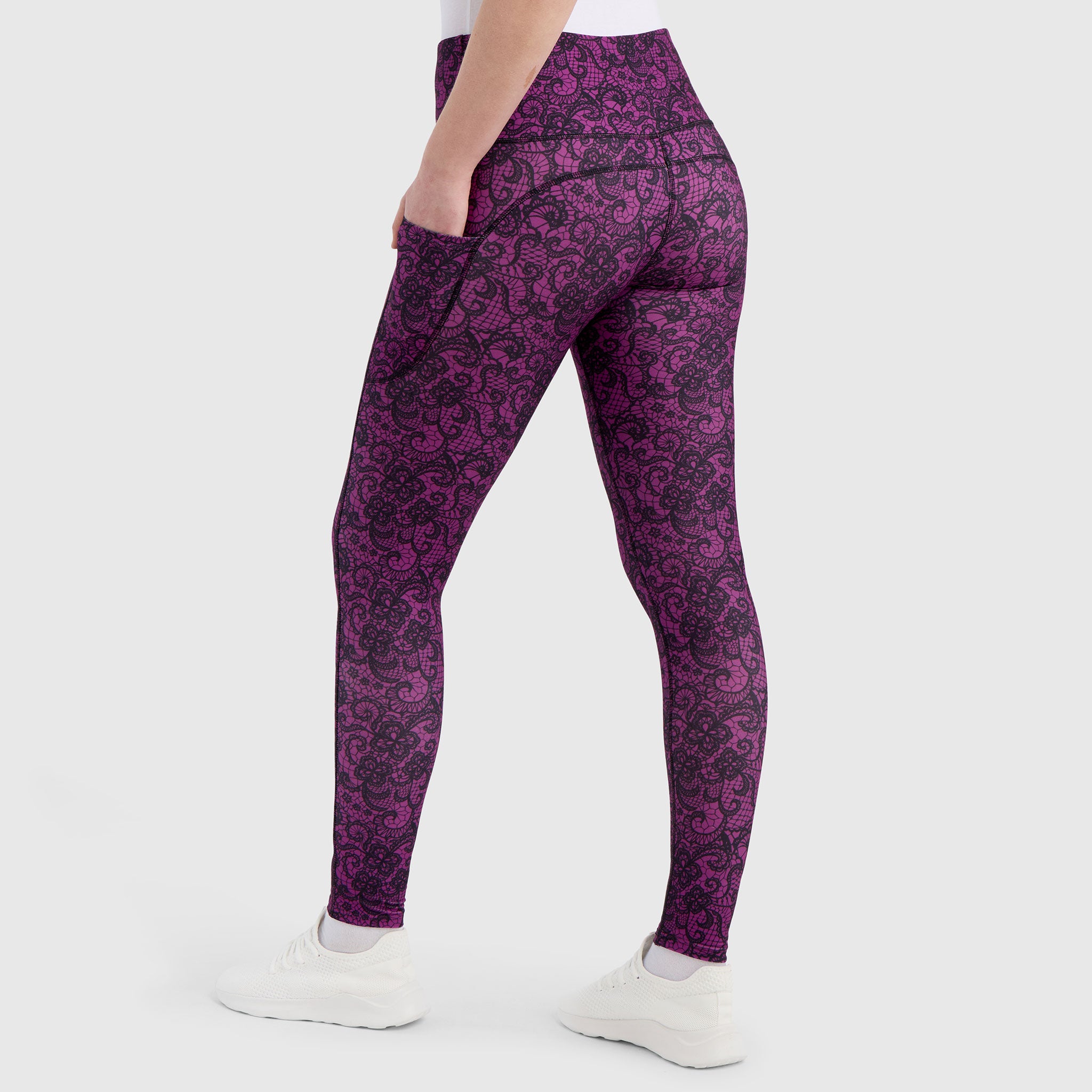 Magenta Lace Pocket Leggings - Purple Lace Leggings – Llama Leisure