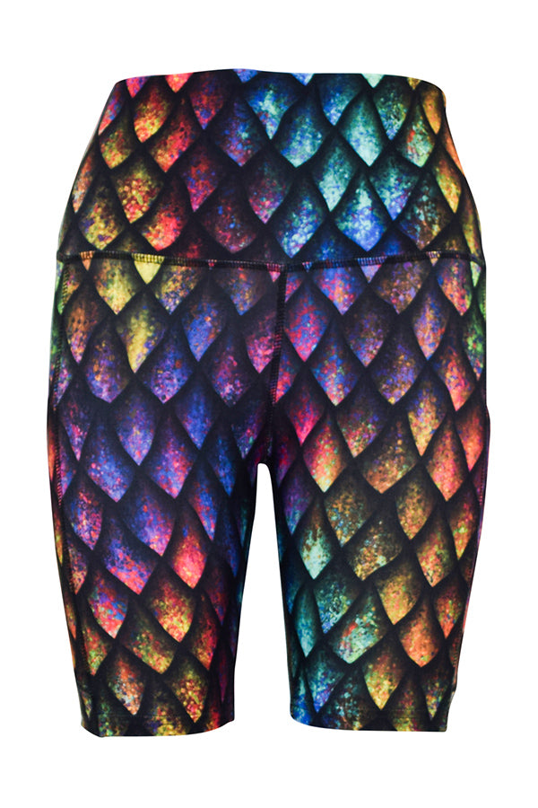 Rainbow Dragon Scales Shorts + Pockets-Pocket Shorts