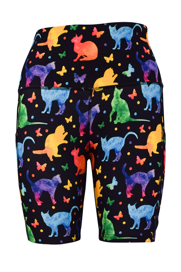 Neon Cats Shorts + Pockets-Pocket Shorts