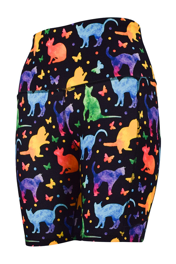 Neon Cats Shorts + Pockets-Pocket Shorts