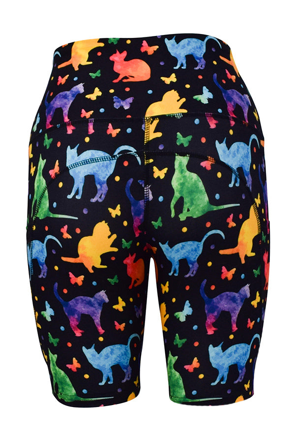 Neon Cats Shorts + Pockets-Pocket Shorts