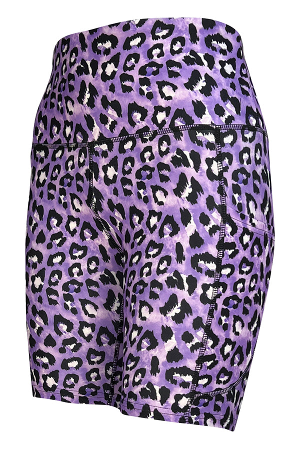 Lilac Leopard Shorts + Pockets-Pocket Shorts