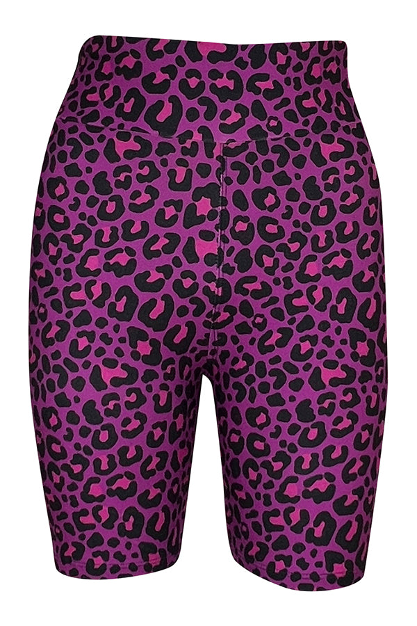 Purple Leopard Shorts-Shorts