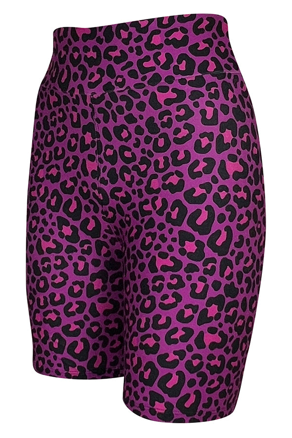 Purple Leopard Shorts-Shorts