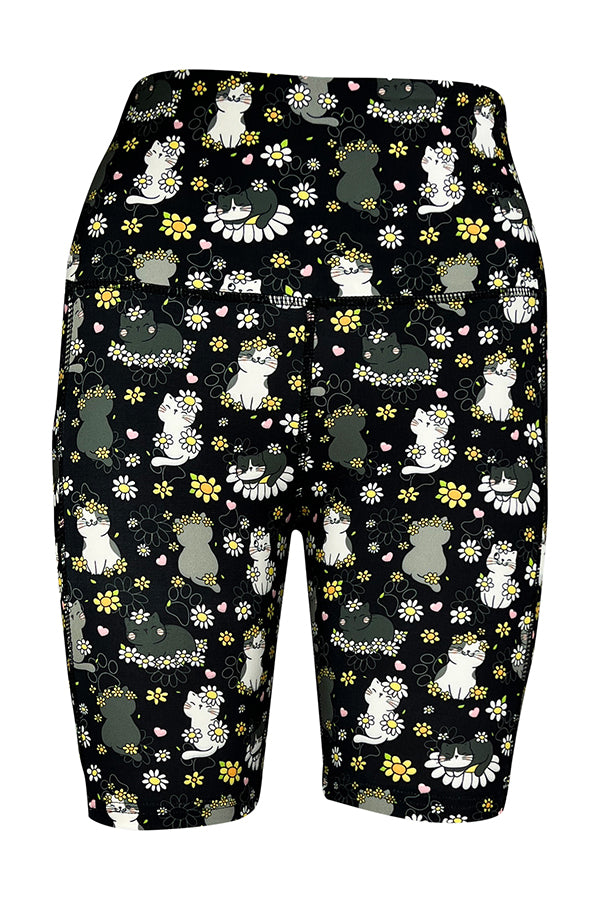 Daisy Cats Shorts + Pockets-Pocket Shorts