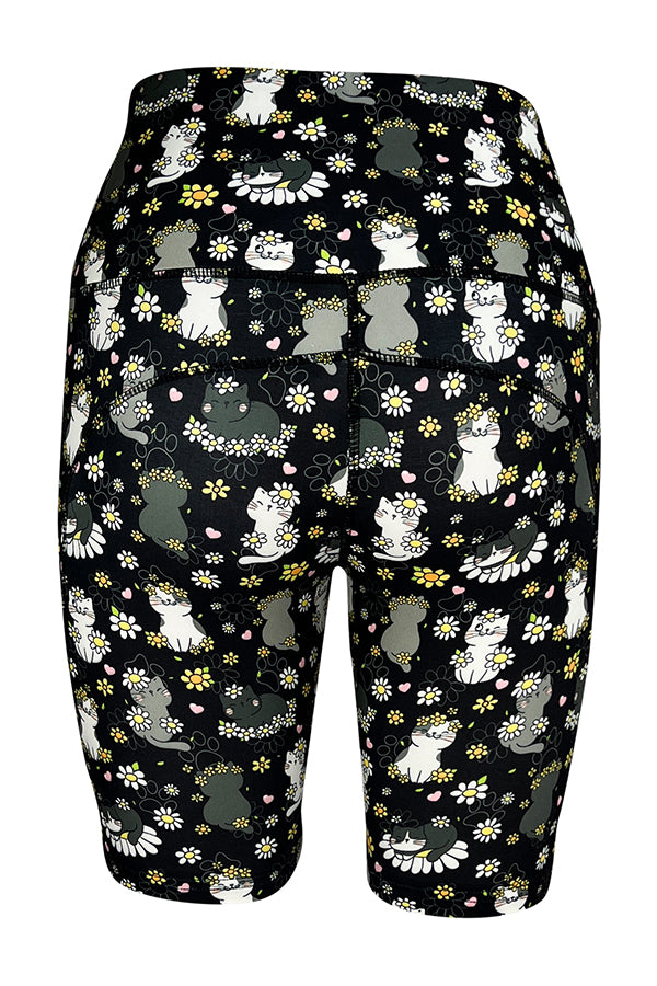 Daisy Cats Shorts + Pockets-Pocket Shorts